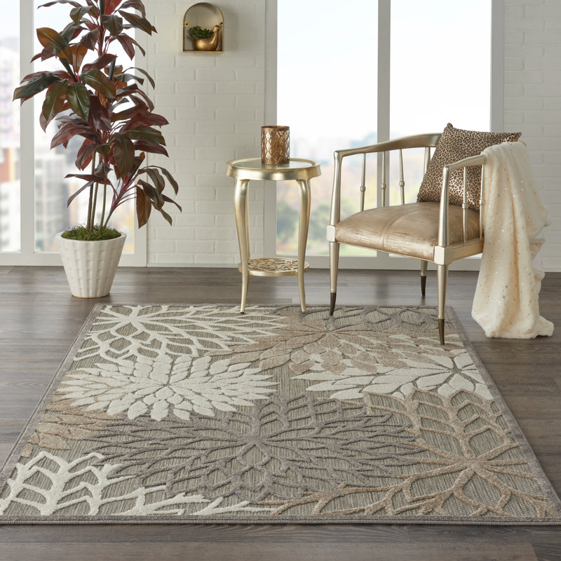 Winston Porter Weon Floral Gray/Beige Indoor / Outdoor Area Rug